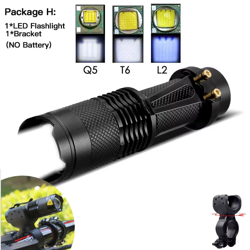 Super Bright Mini Led Flashlight Torch Q5/T6/L2 Linterna Led Lanterna Zoomable Fishing Camping Bicycle Light 14500/18650