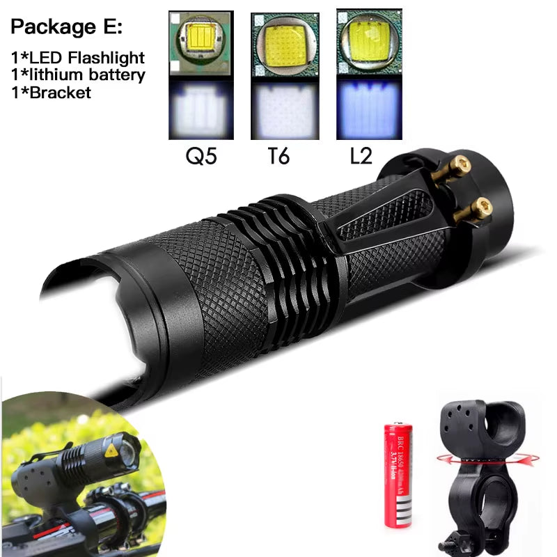Super Bright Mini Led Flashlight Torch Q5/T6/L2 Linterna Led Lanterna Zoomable Fishing Camping Bicycle Light 14500/18650