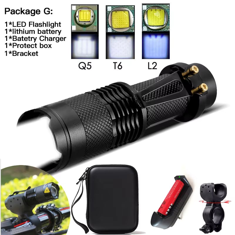 Super Bright Mini Led Flashlight Torch Q5/T6/L2 Linterna Led Lanterna Zoomable Fishing Camping Bicycle Light 14500/18650