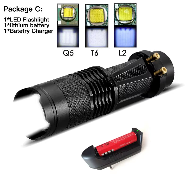 Super Bright Mini Led Flashlight Torch Q5/T6/L2 Linterna Led Lanterna Zoomable Fishing Camping Bicycle Light 14500/18650
