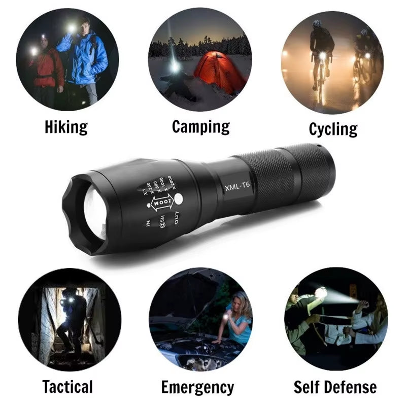 Portable Flashlight Tactical XML T6 LED Bicycle Light 5-Mode Zoomable Linternas Torch by 18650 or 3*AAA Cycling Front Light