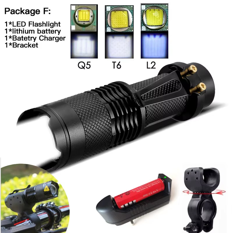 Super Bright Mini Led Flashlight Torch Q5/T6/L2 Linterna Led Lanterna Zoomable Fishing Camping Bicycle Light 14500/18650